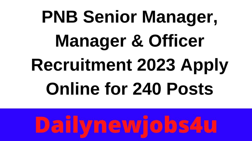 PNB Senior Manager, Manager & Officer Recruitment 2023 Apply Online for 240 Posts